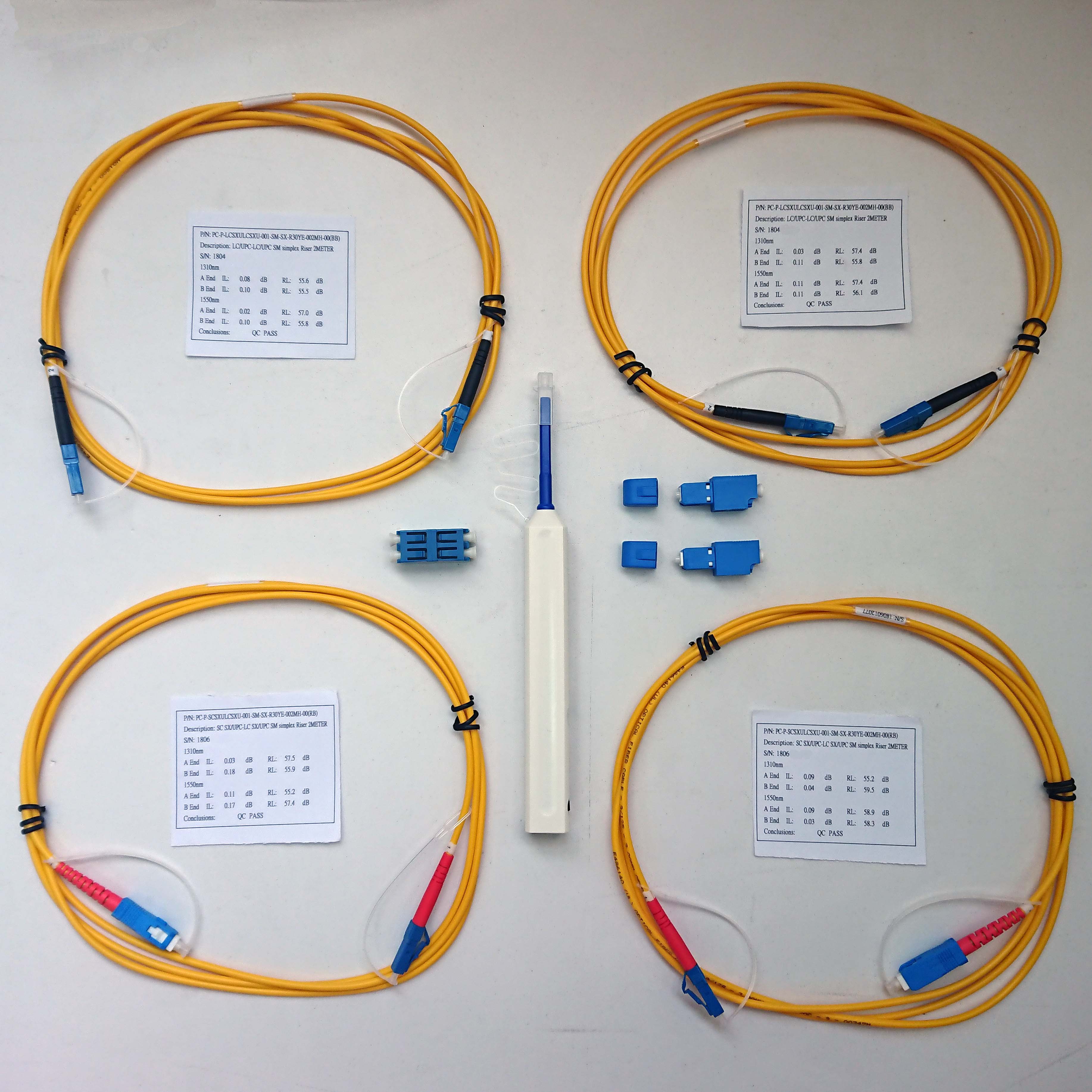 Одномодовый тестовый набор LC из пары SC-LC одинарных шнуров, пары SC-LC адаптеров, пары LC-LC эталонных шнуров