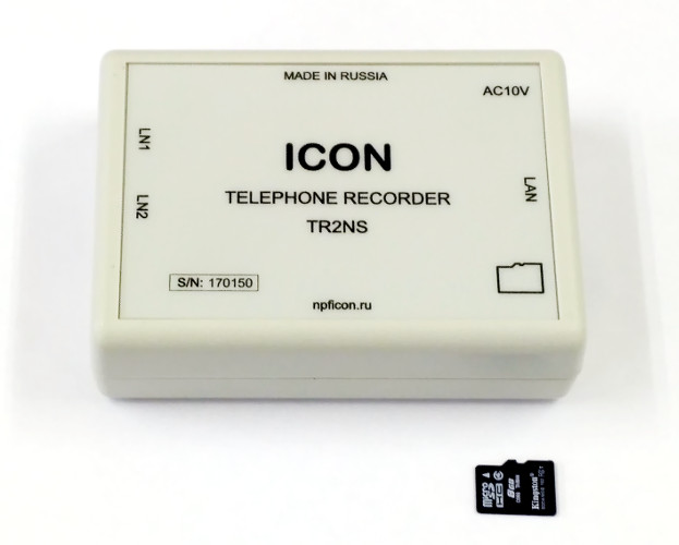 ICON TR2NS - 2-канальное устройство записи переговоров, запись на карту SDHC (до 1100 часов), Ethernet, WEB-интерфейс