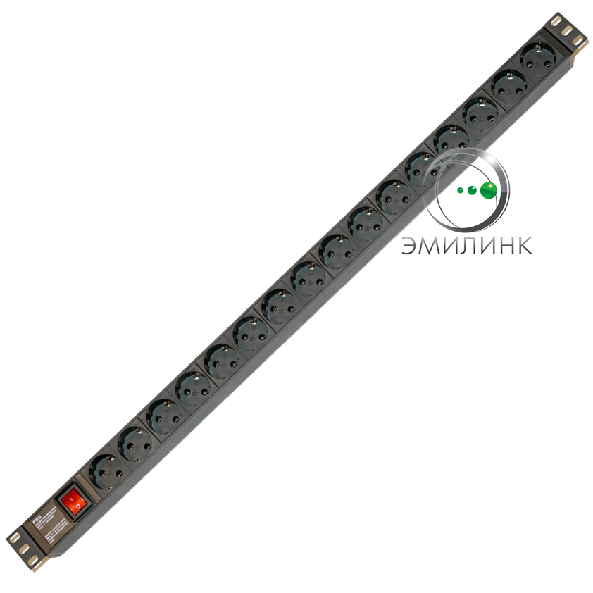 Блок розеток вертикальный с выключателем питания, на 16 розеток Shuko 16А. Разъем IEC 60320 C14.
