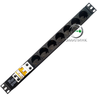 Блок розеток 19, 7 розеток Schuko с двухполюсным автоматом IEK 2P/10А
