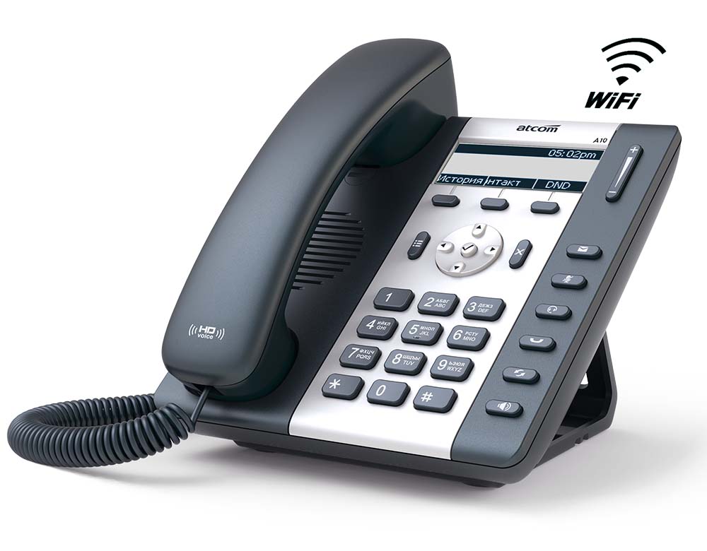 ATCOM A10W IP-телефон, чб LCD 3", Wi-Fi 802.11bgn, 2x10/100TX, 1 SIP линия, БП в комплекте