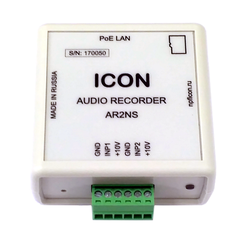 ICON AR2NS - Автономный 2-канальный сетевой аудиорегистратор, PoE-подключение к сети, запись на microSD карту
