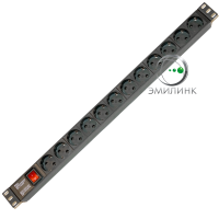 Блок розеток вертикальный с выключателем питания, на 12 розеток Shuko 16А.